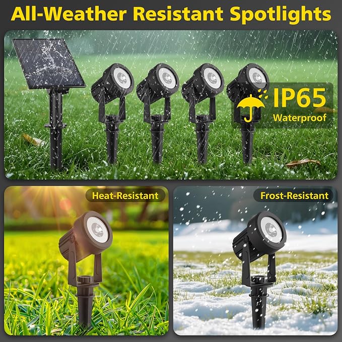 T-SUN Solar Spotlights, 4-in-1 Solar Landscape Spot Lights Outdoor Waterproof Auto ON/Off 5W Separate Solar Panel LED Lights, Solar Lights for Garden, Yard, Driveway, Pool Area(Warm White-3000K)