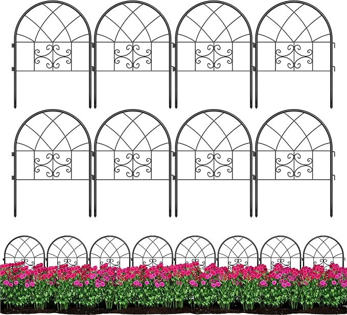Garvee Decorative Garden Fence Panels 8-Pack, 20"x26" Black Metal Arched Border for Flower Bed Edging, Rustproof No-Dig Animal Barrier for Dogs, Rabbits, Patio & Yard Outdoor Decor
