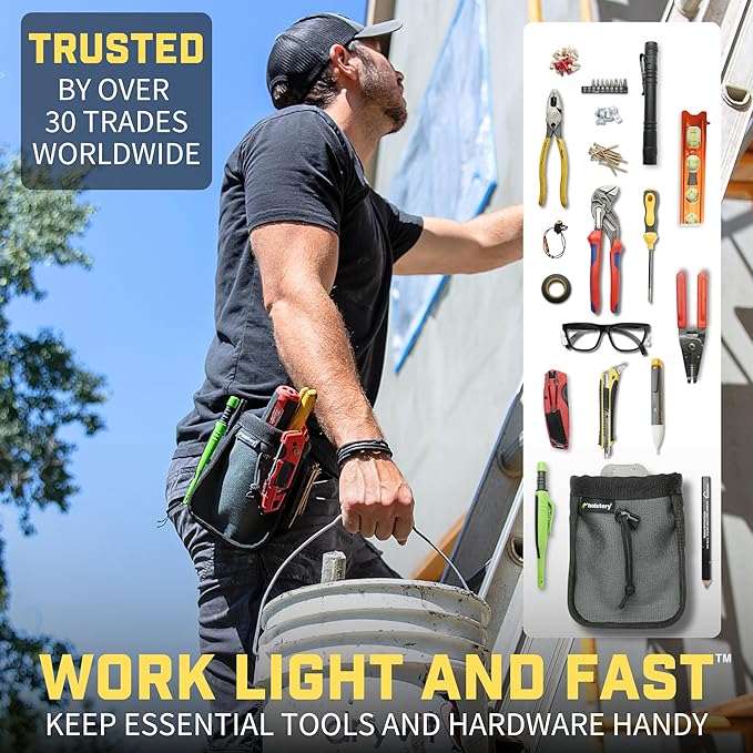 Joey Pouch PRO | Clip-On Tool Belt Bag for Tools, Screws, and Nails - Great for an Electrician, HVAC Tech, Plumber, Carpenter, Contractor, Handy Man, and Any Tradesperson - Metal Clip