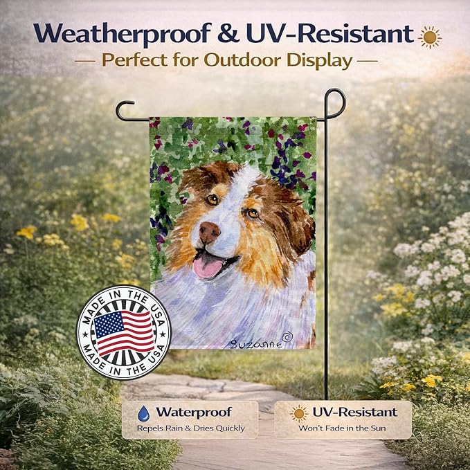 Caroline's Treasures SS8819GF Australian Shepherd Garden Flag Mailbox Flag Decorative Yard Flag Banner Outside Patio Artwork Yard Flower Beds, Garden Size, Multicolor