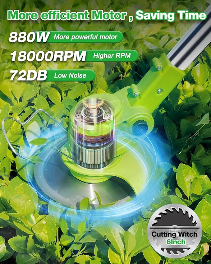 21V Weed Wacker Cordless, Electric Weed Eater Battery Powered | 2Pcs 4000mAh Batteries, 3 Types Blades, Lightweight Cordless Brush Cutter, Stringless Grass Trimmer, Green