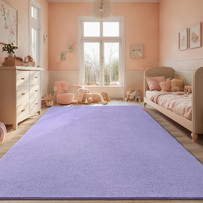 7x10 Lavender Purple Area Rug Modern Aesthetic Minimalist | Washable Memory Foam, Low Pile Non Slip Indoor Carpet for Living Room Bedroom Office Classroom College Dorm Room Home Decor