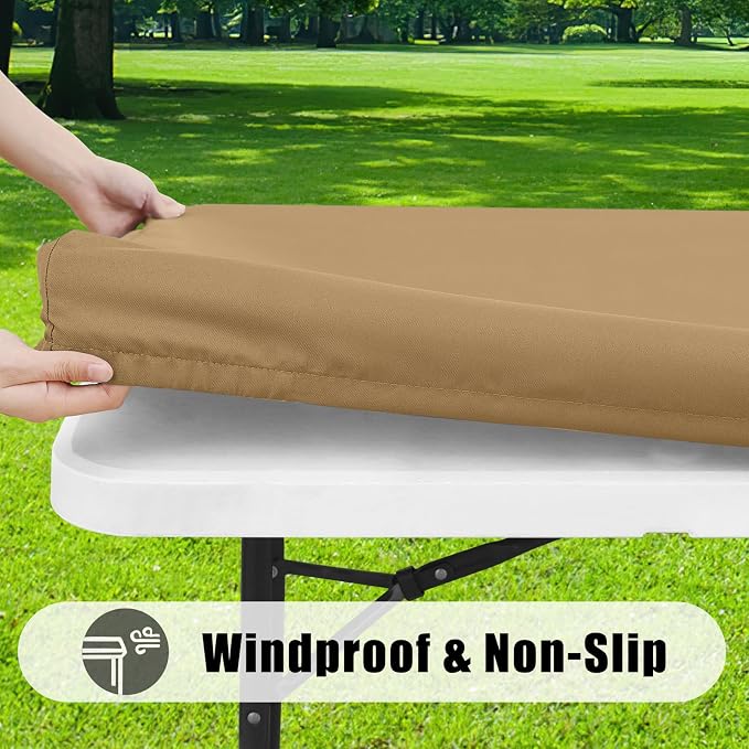 Smiry 6 Pack Rectangle Picnic Table Cloth, Waterproof Elastic Fitted Tablecloths, Washable Polyester Rectangular Patio Table Cover for Camping, Indoor and Outdoor (Khaki, 30"x72")