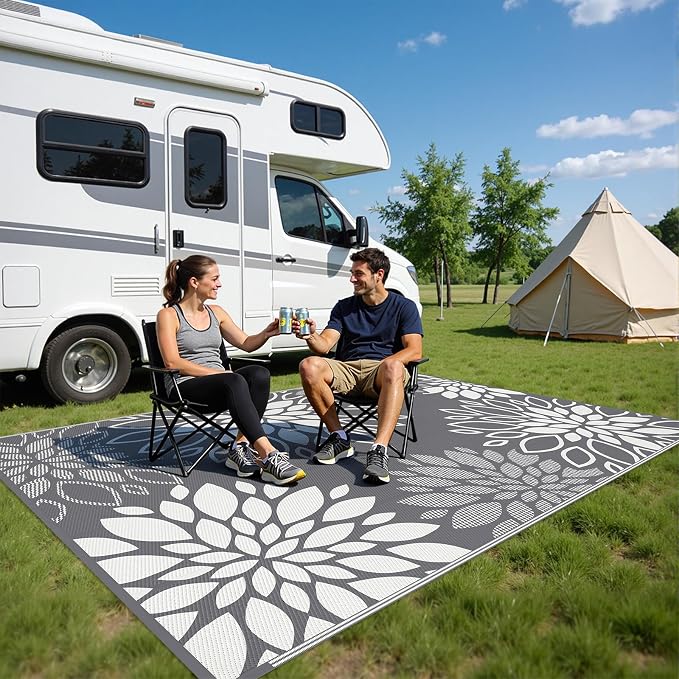 HEBE Waterproof Outdoor Rug 6x9 for Patios, Floral Reversible Plastic Straw Rug Patio Mat, Indoor Outdoor Carpet RV Mat Camping Rug for Deck, Camper, Porch, Balcony, Backyard, Picnic