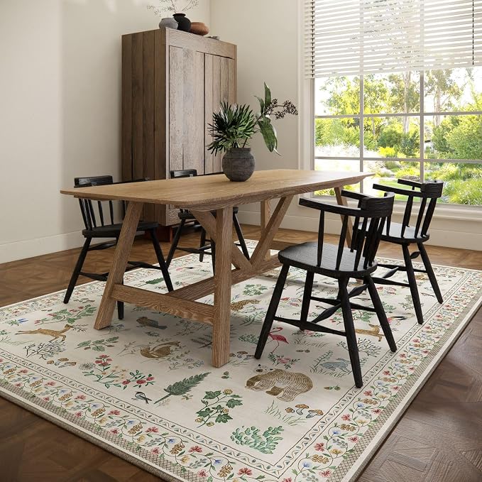 9x12 Area Rugs for Living Room: Washable Bedroom Rug Vintage Stain Resistant Non Slip Low Pile Soft Lightweight Carpet for Kitchen Dining Room Farmhouse Nursery Kids Room Home Office