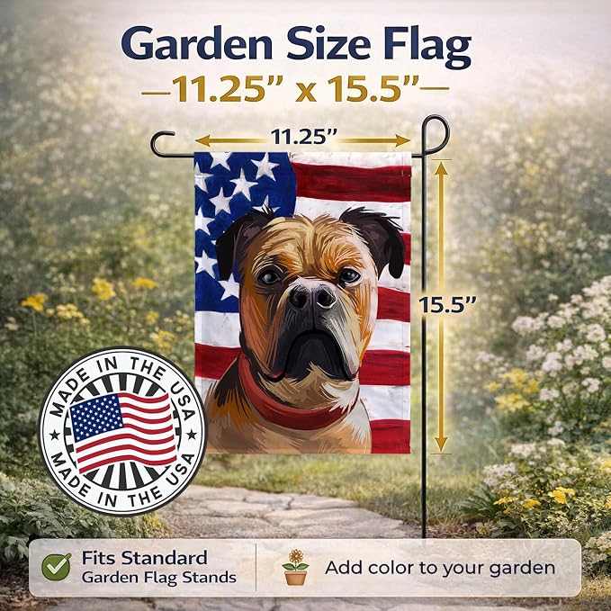 Caroline's Treasures CK6641GF Perro de Presa Mallorquin American Flag Garden Flag Mailbox Flag Decorative Yard Flag Banner Outside Patio Artwork Yard Flower Beds, Garden Size, Multicolor