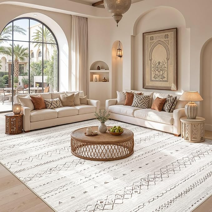 cotiled 6x9 Washable Area Rugs Living Room: Soft Lightweight Boho Rug | Solve Modern Neutral Trendy Home Decor - Stain Resistan Indoor Carpet for Bedroom Nursery Dining Room Brown