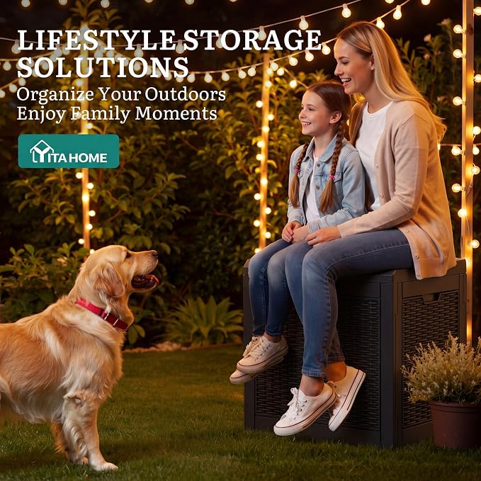 YITAHOME 35 Gallon Outdoor Deck Box | Lockable Waterproof Storage Box, Resin Storage Bin for Patio Cushions, Gardening Tools, UV Resistant, Black