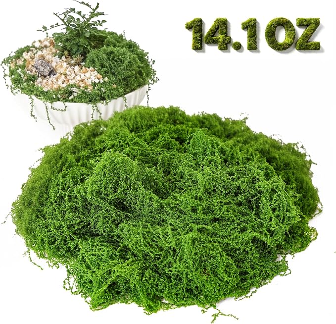 Fake Green Moss for Potted Plants Indoor,14.1oz Artificial Moss for DIY Crafts, Decorative Faux Grass for Planters, Model Making,Table Centerpieces,Walls, Wedding, Terrariums, Fairy Garden Accessories