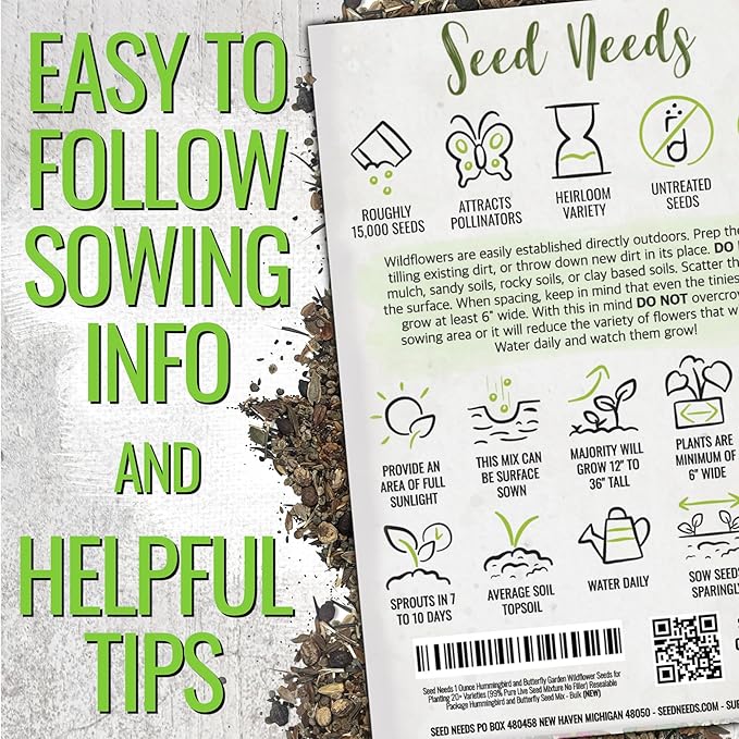 Seed Needs Flower Seeds Hummingbird and Butterfly Mix 1 Ounce Bulk Pack