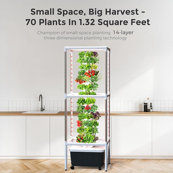 SJZX Hydroponics Growing System, Hydroponic Tower with Full-Spectrum Grow Lights, 5/14Tiers Indoor Outdoor Garden Planter, Vertical Home Gardening Kits for Vegetables, Fruits, Herb (14L5H)