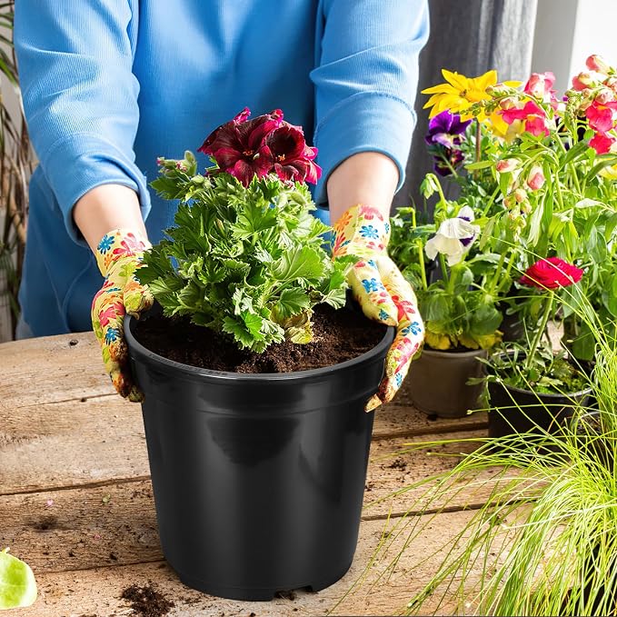 OUPSAUI 2/3/5/10 Gallon Pots for Plants, Sturdy Plastic Planter Pots with Drainage Holes, Large Plastic Planter, 3 Gallon Nursery Pot for Seedlings, Succulents, Cuttings
