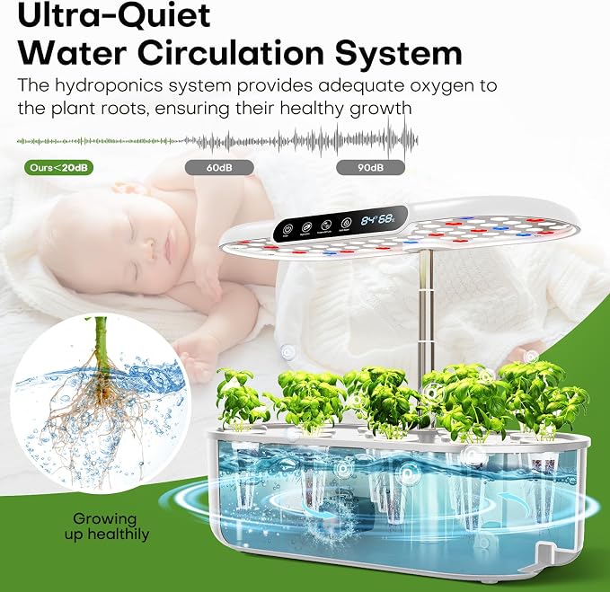 Ahopegarden Hydroponics Growing System: 12 Pods with Smart Env.Detection | Indoor Herb Garden with Full Spectrum LED Grow Light for Growing Vegetables, Herbs and Lettuce - Healthy-Living Enthusiasts