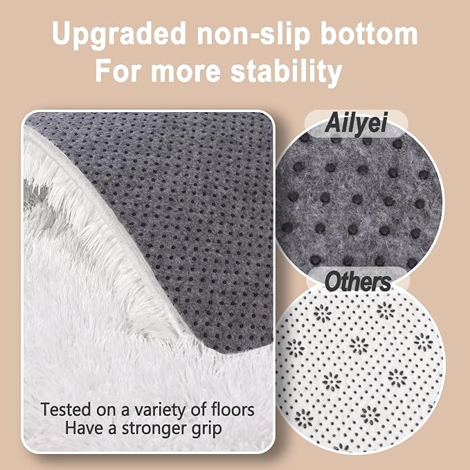 Soft Shag Fluffy Living Room Rug 5x7 White Washable | Upgrade Non-slip, 5 x 7 Shaggy Rugs for Bedroom Nursery, High Pile Fuzzy Plush Carpet Girls Kids Room Dorm, Flame Resistant