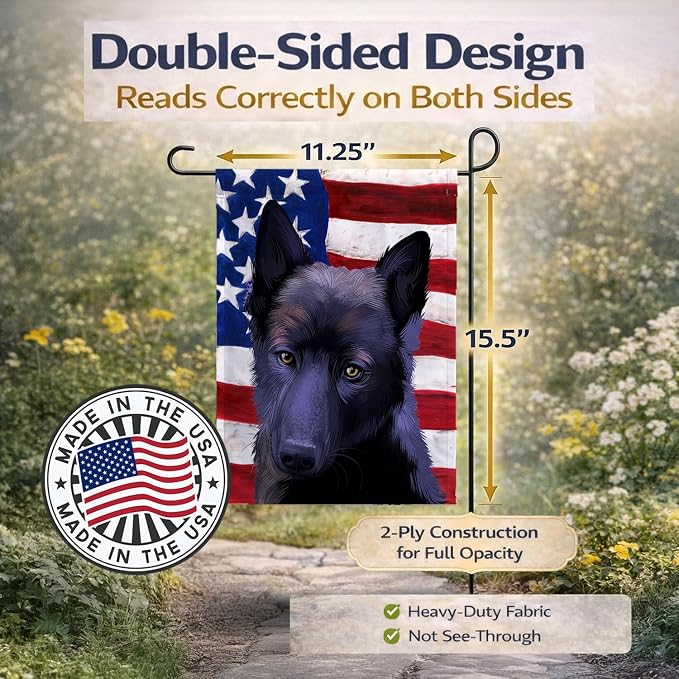 Caroline's Treasures CK6437GF Black Norwegian Elkhound American Flag Garden Flag Mailbox Flag Decorative Yard Flag Banner Outside Patio Artwork Yard Flower Beds, Garden Size, Multicolor