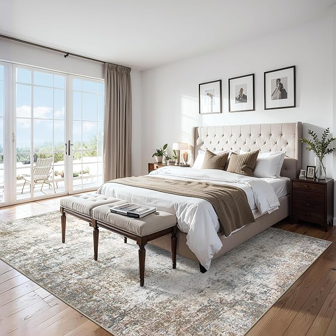 PLHXFR Area Rug Living Room: 5x7 Abstract Washable Carpet Brown Grey | For Bedroom Dining Room Farmhouse Nursery Home,Machine washable,Non Slip,Large Soft Neutral,Stain Resistant, Indoor Floor