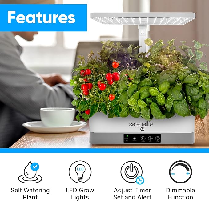 SereneLife Hydroponic Indoor Herb Garden Kit - 6 Pods, Full-Spectrum Grow Light, Adjustable Height, Smart Plant System With Seed Pods