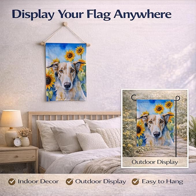 Caroline's Treasures DAC6035GF Borzoi in Sunflowers Garden Flag Mailbox Flag Decorative Yard Flag Banner Outside Patio Artwork Yard Flower Beds, Garden Size, Multicolor