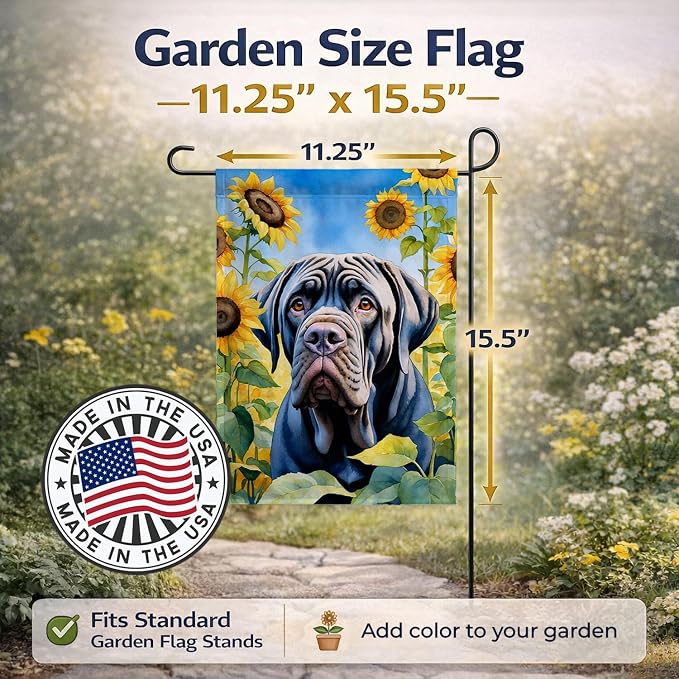 Caroline's Treasures DAC6122GF Neapolitan Mastiff in Sunflowers Garden Flag Mailbox Flag Decorative Yard Flag Banner Outside Patio Artwork Yard Flower Beds, Garden Size, Multicolor