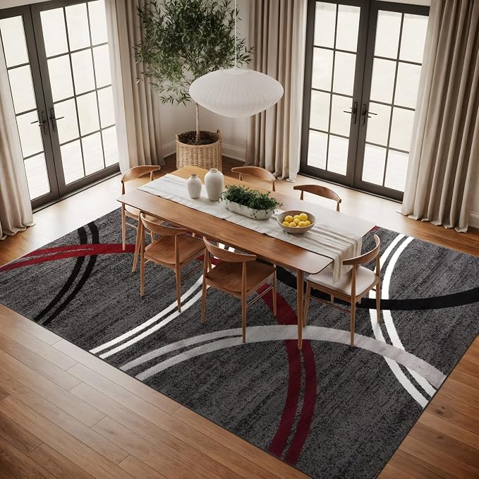 Rugshop Wavy Circles Modern Non-Shedding Living Room Area Rug Red 10' x 14' | Rectangular, Size 10' x 14', Bedroom, Dining Room, Home Office, Kitchen, Entryway, Hallway, Nursery, Kids Room, Guest Room
