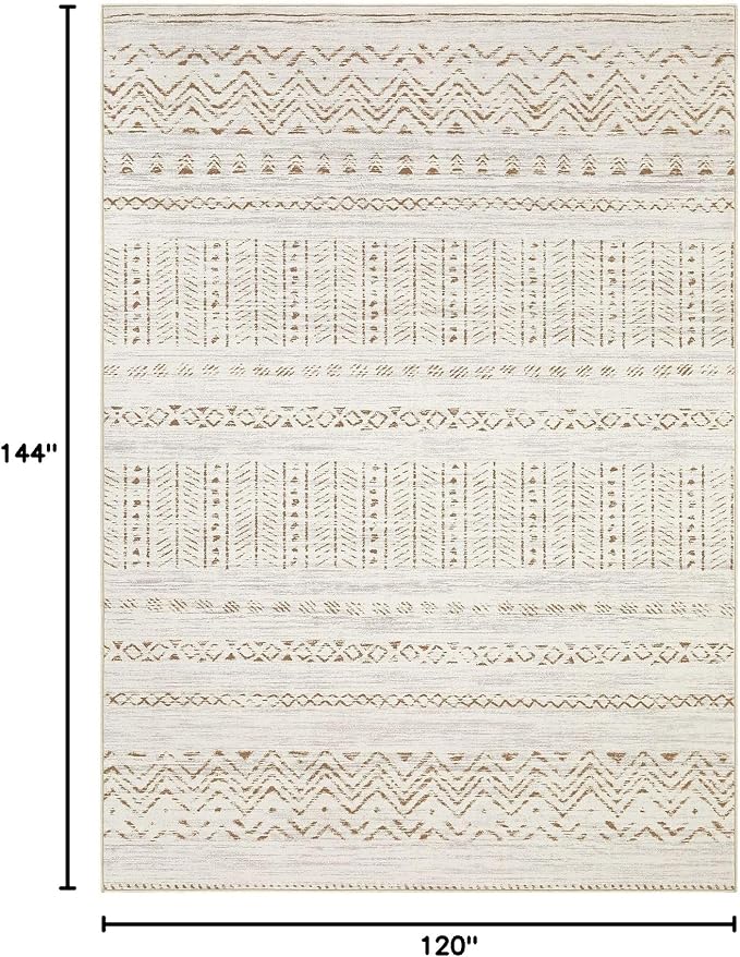 cotiled 10x12 Area Rugs Washable Boho Living Room Rug Brown/Cream | Stain Resistan Carpet for Bedroom Farmhouse Brown Cream