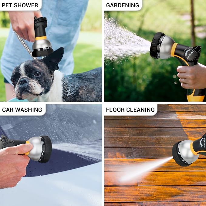 TheFitLife Flexible Metal Garden Hose - 75 FT Lightweight Stainless Steel Water Hose with Solid Fittings and Sprayer Nozzle - Leak Proof, Kink Free, Anti-rust, Large Diameter, Durable and Easy Storage