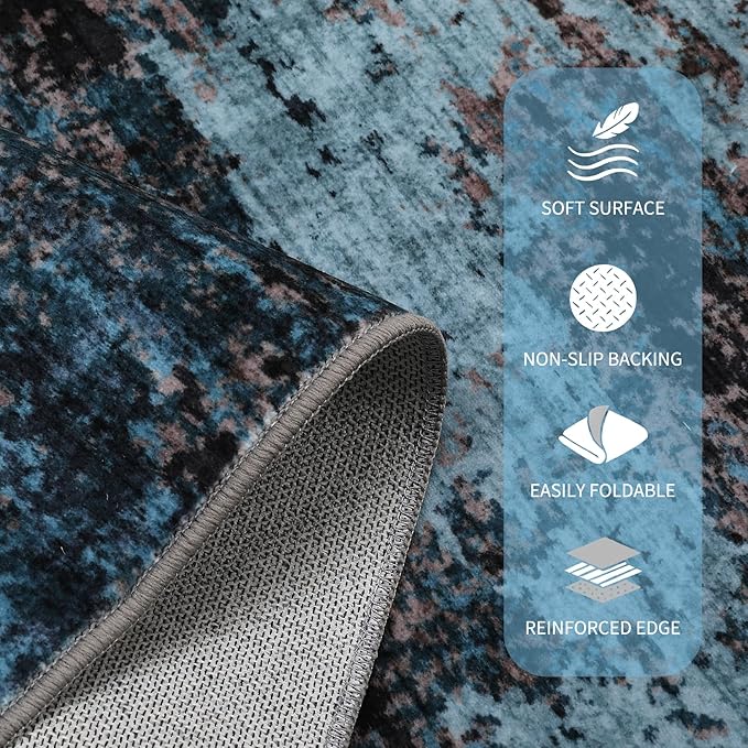 GarveeHome Abstract Area Rugs 5x7 Ultra-Soft Modern Indoor Blue Green | Non-Slip Backing, Stain-Resistant Low Pile Floor Cover, Colorful Indoor Mat, Bedroom, Kitchen, Laundry