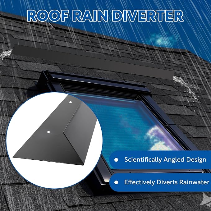 3 pcs Rain Diverter for Roof, 3.2ft Rain Gutter Diverter, Roof Rain Diverter for Shingles Roofing, Roof Chimneys, Doorways, Windows and Roof Vents