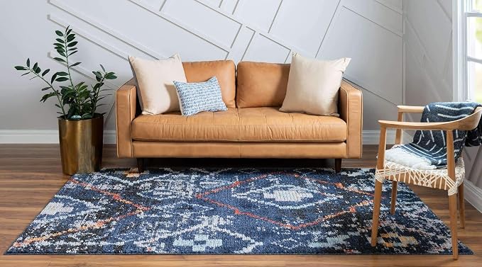 Unique Loom Morocco Collection Tribal, Southwestern, Bohemian Area Rug (5' 0 x 8' 0 Rectangular, Navy Blue/Gray)