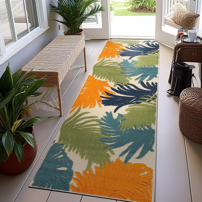 Rugshop Lucca Contemporary Floral Indoor/Outdoor Runner Rug 2' x 7' Multi