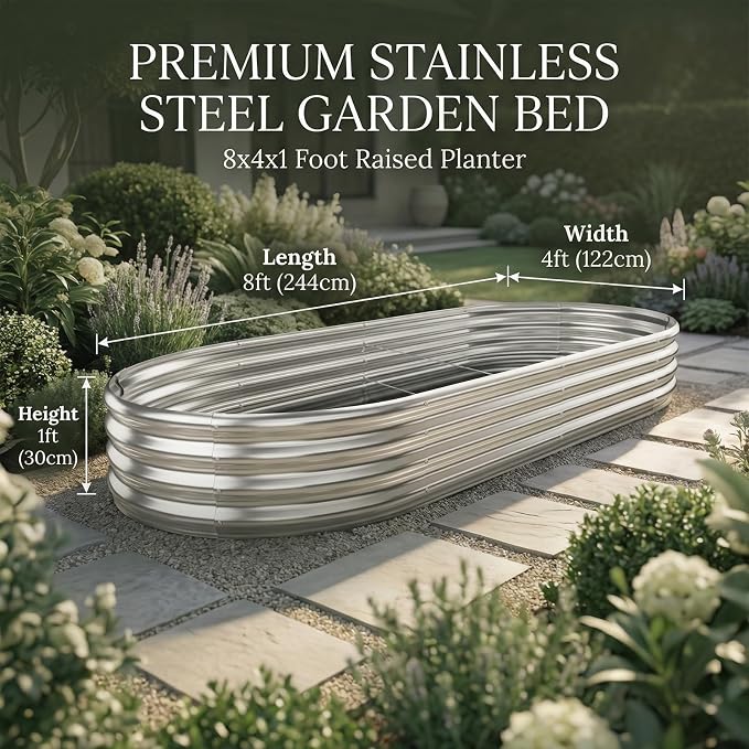 AHEONLAR 2pack 8×4×1ft Raised Garden Bed，Outdoor Galvanized Planter Boxes, Oval Large Metal Raised Garden Beds for Vegetables