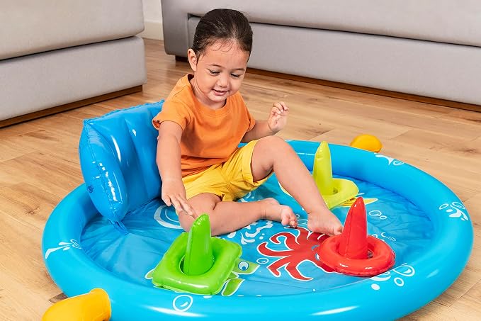 Bestway Seashapes Splash Pad | Baby Sensory Water Pool, with Backrest, Sunshade and Games, 6 Months +