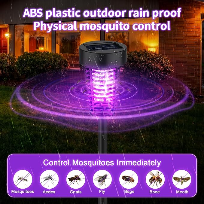 Qualirey 4 Pack Solar Bug Zapper Outdoor Waterproof Mosquito Repellent Killer Bug Zapper Lamp with LED Light for Outdoor Garden Patio Yard (Purple and Colorful Light,Black)
