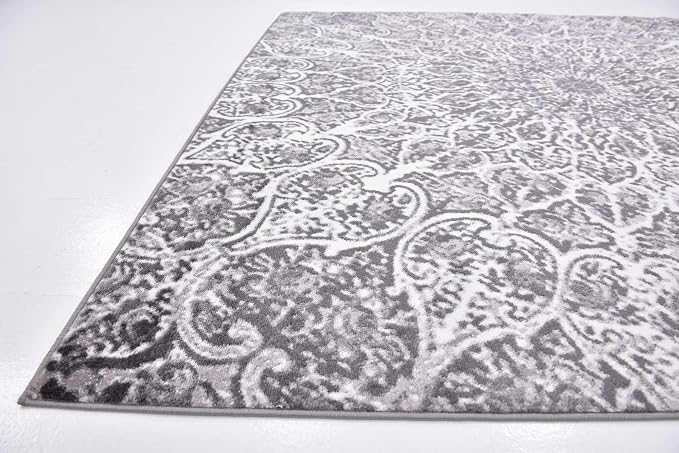 Unique Loom Sofia Collection Area Rug - Grace (8' Square, Dark Gray/ Gray)