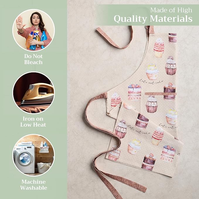 Maison d' Hermine Aprons for women with Pocket 100% Cotton (27.50"x31.50") | Adjustable Neck Strap & long ties Apron Men Chef Wedding Cooking Gardening Server Maid