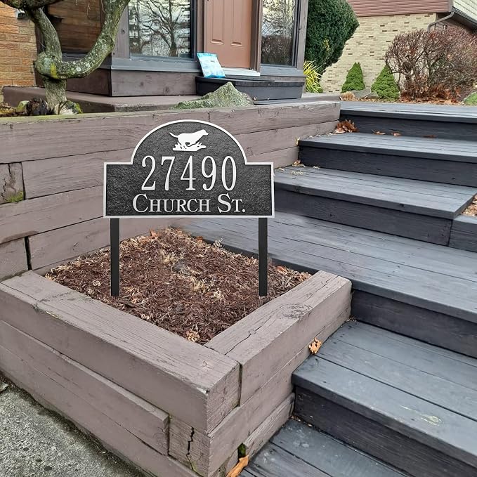 Address Sign Lawn Mounted - Custom House Number Sign with 2 Solid Metal Stakes,Address Numbers for Outside House,Yard,Garden,Grass,Ground,Drive Way,Lawn,13'' x 8''