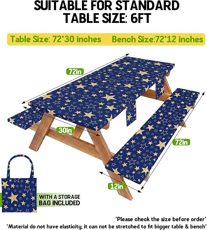 Picnic Table Cover with Bench Covers Waterproof Campsite Tablecloth Patio Camp Backyard Camping Kitchen Essentials Accessories Supplies Rv Cabin Gear Acampar Must Haves Table Cloth Camper Women Gifts