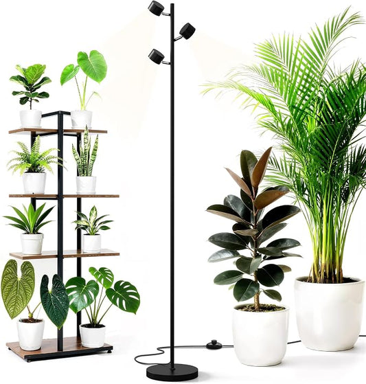 Barrina T1X3 Floor Grow Lights for Indoor Plants, 30W, 5000K, Full Spectrum, Adjustable 3 Heads, High PPFD, 6FT with Foot Switch, Vertical Plants Light for Growing, Standing Grow Lights for Tall Plant