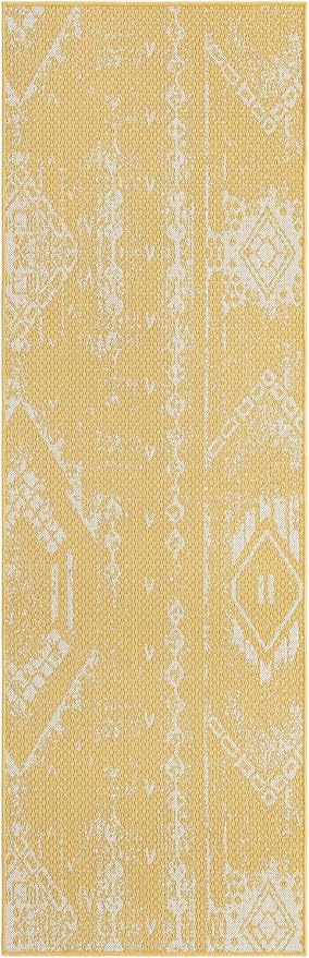 Unique Loom Outdoor Bohemian Collection Area Rug - Anthro (2' 7" x 8' Runner Yellow/Ivory)