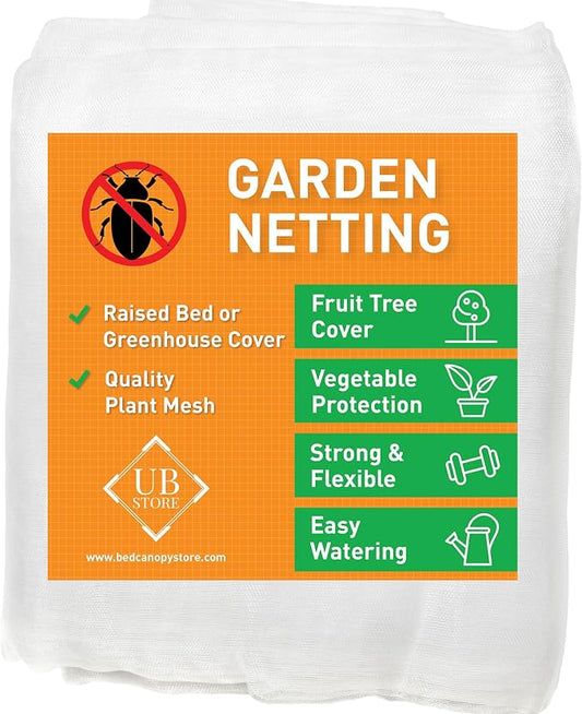 Garden Netting for Bird, Insect and Bug Cover 10x10FT 2 Pack| Multiple Size White Mesh Fabric Mosquito Net for Fruit & Vegetable Protection | Agricultural Strawberry, BlackBerry & Berry Plant Barrier