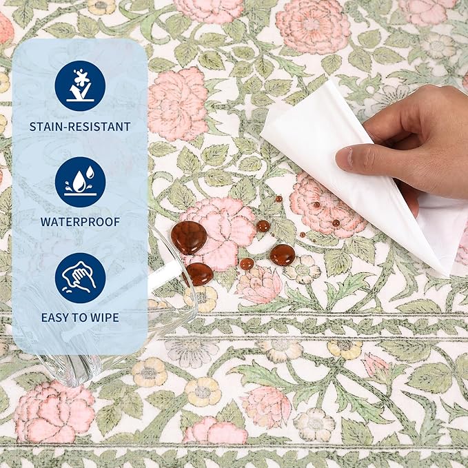 GarveeHome Pink Green Beige Floral 2x6 Kitchen Runner Rug for Hallways | Washable Entryway Bedroom Bathroom Girls Dorm Rug Vintage Boho Rugs Low-Pile Non-Slip Stain Resistant TPE Backing
