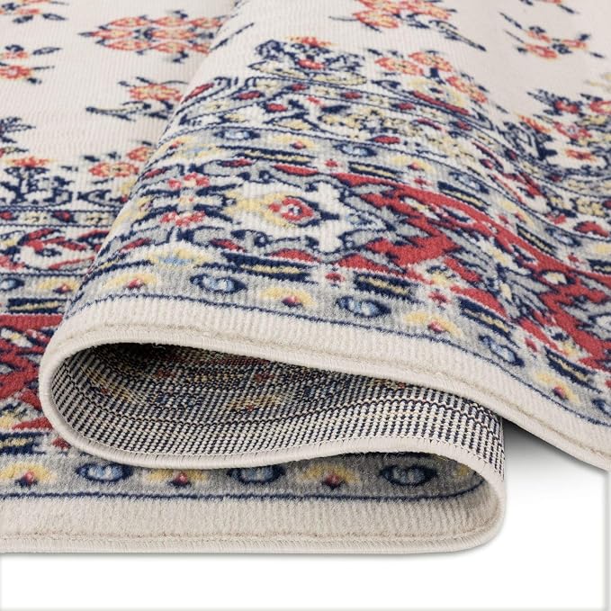 Home Dynamix Premium Sakarya Traditional Medallion Border Area Rug, Ivory/Red, 5'3"x7'5" Rectangle