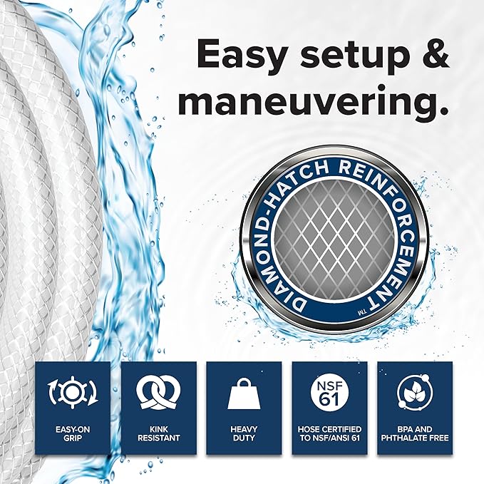 Camco TastePURE 50-Ft RV Drinking Water Hose - Contains No Lead, No BPA & No Phthalate - Features Diamond-Hatch Reinforced PVC Design - 5/8” Inside Diameter, Made in the USA (22793)