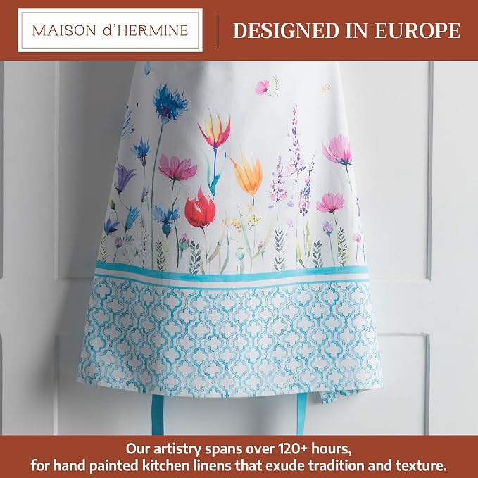 Maison d' Hermine Aprons for women with Pocket 100% Cotton (27.50"x31.50") | Adjustable Neck Strap & long ties Apron Men Chef Wedding Cooking Gardening Server Maid