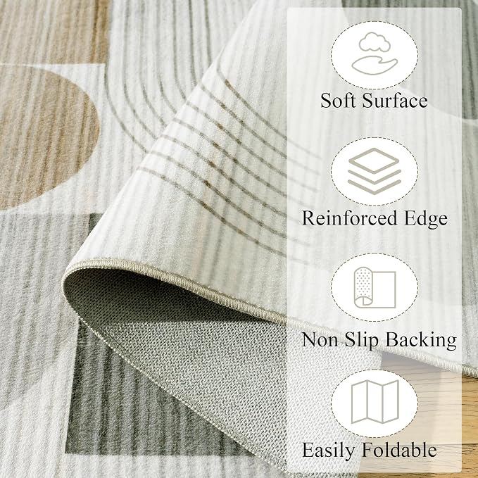 Soft Modern Geometric Abstract Large Machine Washable 10x14 Area Rug | Beige Rugs for Bedroom Living Room, Non-Shedding Faux Wool Indoor Throw Floor Carpet for Office Entryway Dining Room Decor