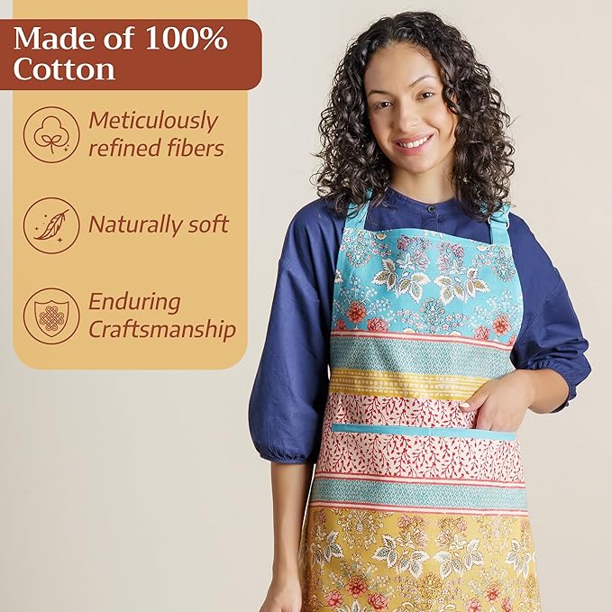 Maison d' Hermine Aprons for women with Pocket 100% Cotton (27.50"x31.50") | Adjustable Neck Strap & long ties Apron Men Chef Wedding Cooking Gardening Server Maid