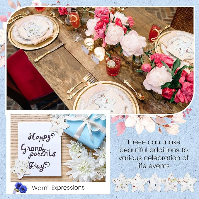 Dunzoom 50 Pcs Handmade Seed Paper Plantable Wildflower Seed Paper Recycled Flower Petals Tags Wedding Favors for Guests Craft Gifts Cards for Envelope Birthday Party, 5 Styles (Star)