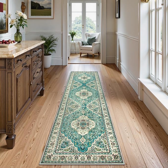Lahome Felice Floral Medallion Runner Rug - 2x8 Kitchen Rug Runner Soft Non-Slip Washable Low-Pile Hallway Mat, Indoor Accent Floor Carpet Runners for Bedroom Living Dining Room Entrance