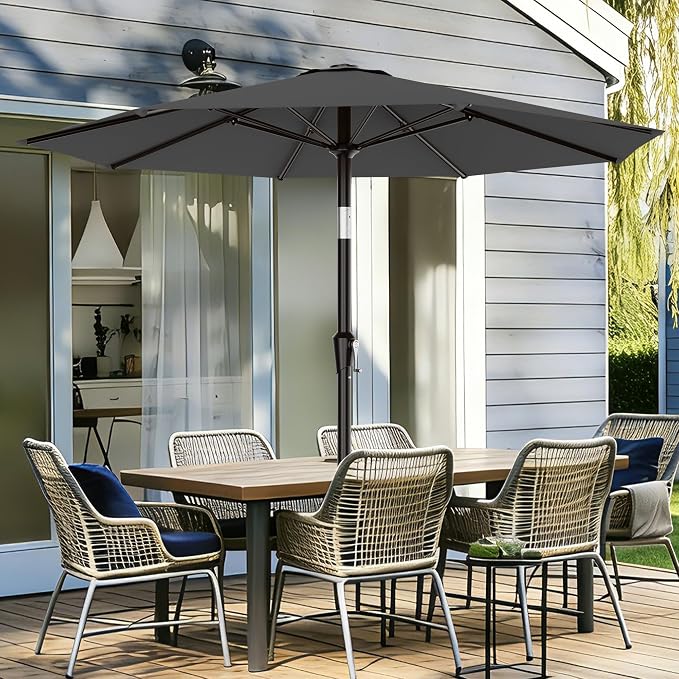 AreShark 9 FT Patio Umbrella for Outdoor, Outdoor Table Umbrella with Push Button Tilt and Crank, Outdoor Patio Umbrellas with 8 Sturdy Ribs for Market, Garden, Pool (Gray)