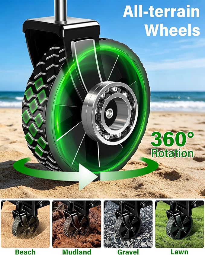 Collapsible Wagons Carts Foldable Wagon, Foldable Wagon Cart with Wheels, Folding Wagons for Beach Camp Sports Garden, 2 Cup Holders/Lightweight Portable/Black/280 LBS